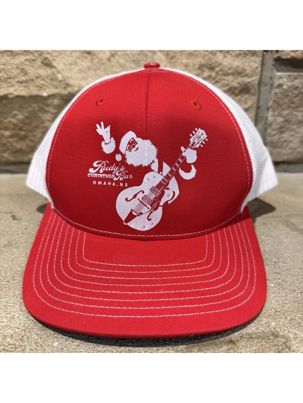 Rudy’s Christmas Bar Omaha Nebraska Santa Guitar Richardson 112 Trucker Hat Cap